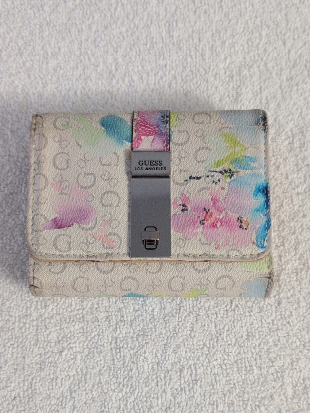 GUESS Cream Floral Logo Wallet with Pastel Accents